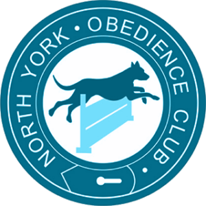 North York Obedience Club logo featuring a dog jumping over an obstacle.